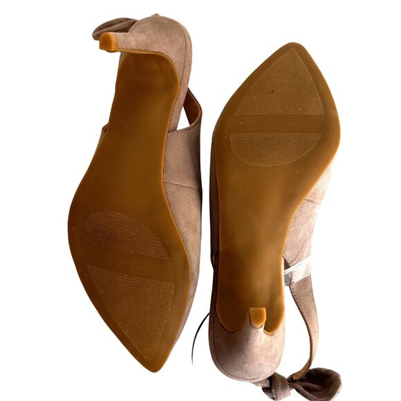 Ann Taylor Womens Taupe Suede Slingback Pumps Heel Bow Pointed Toe Sz 8.5M NWOT - Picture 7 of 8